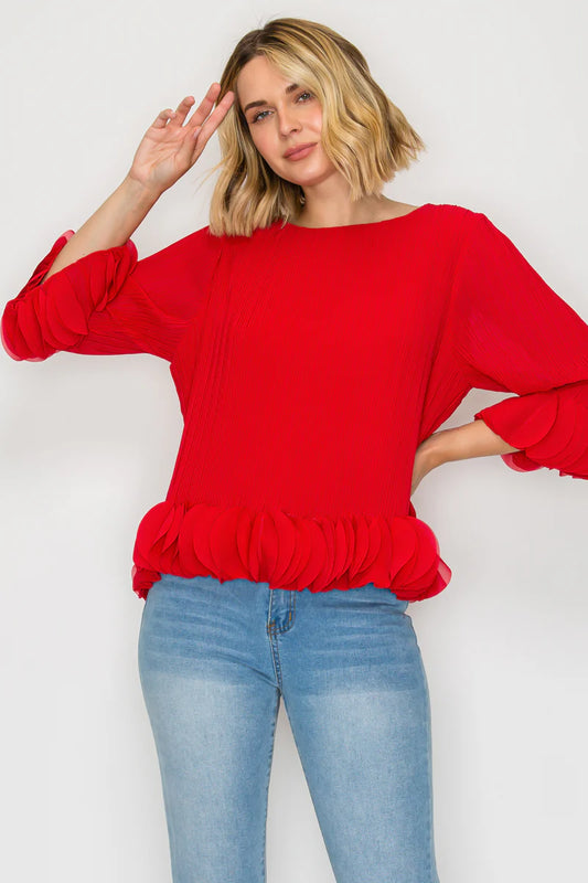 Woven Pleated Top Black or Red