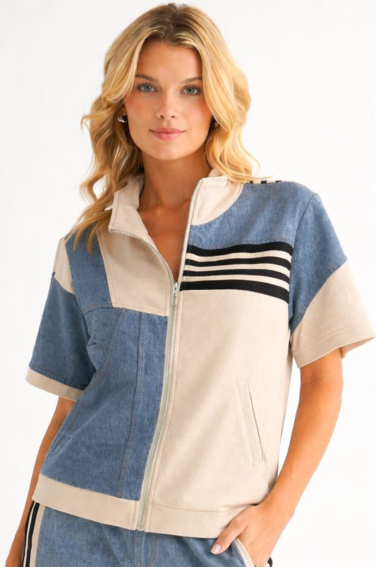 Deborah Top W Denim Contrast.