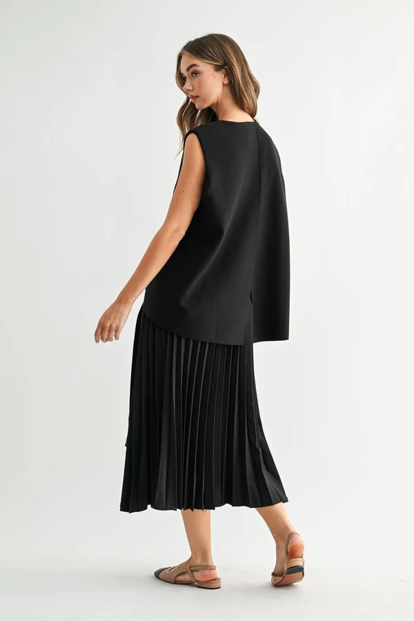 Black Mixed Pleats Skirt