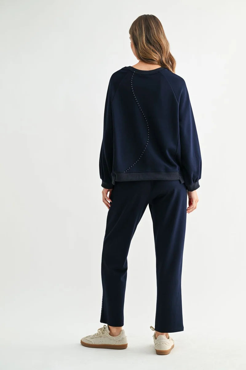 Navy Relaxed Top w/ Tonal Stitch Design