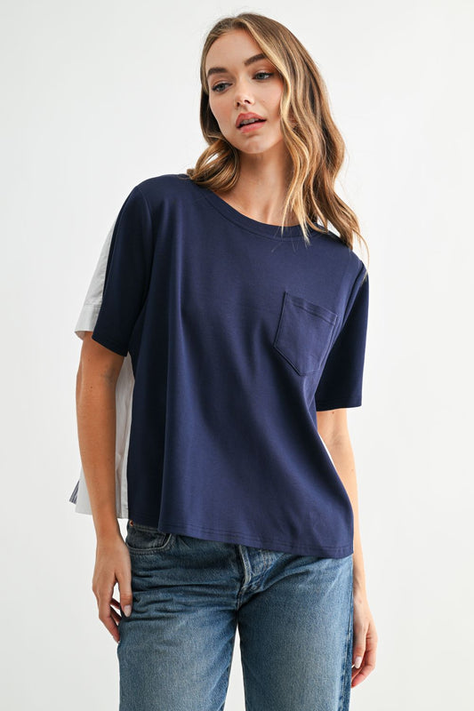 Jaidyn Navy and White T-Shirt