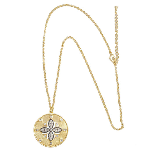 GOLD & HEM FLOWER NECKLACE ON 16" CHAIN JN3925