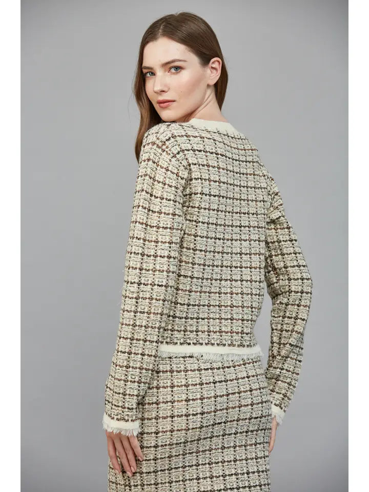 Check Pattern Tweed Cardigan