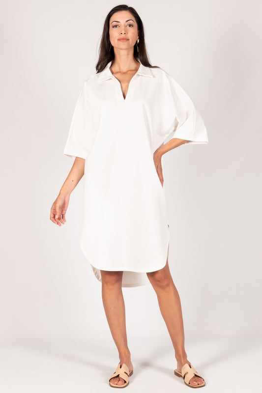 Ponte Faux Leather Contrast Midi Dress