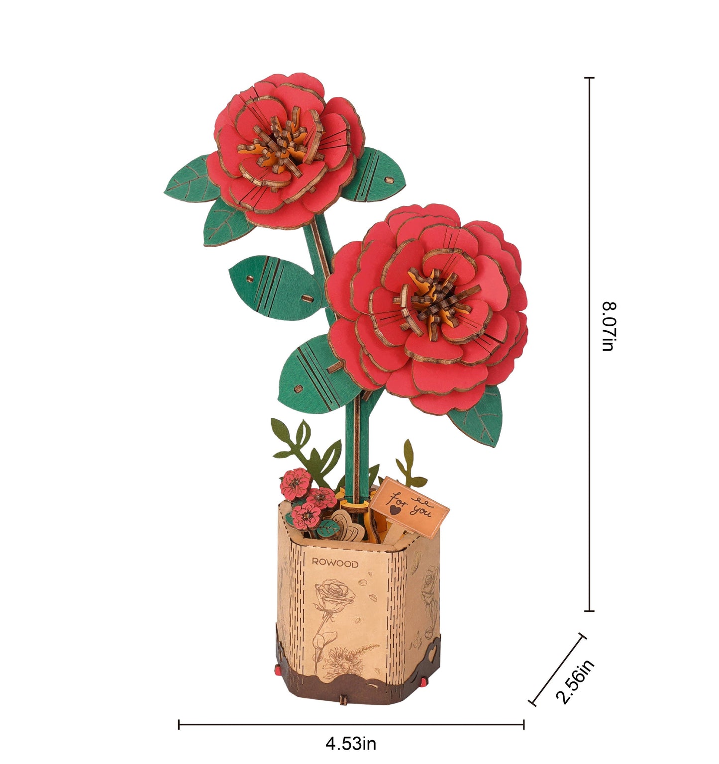 TW031 Red Camellia Robotime Rowood DIY Wooden Flower 3D Puzz