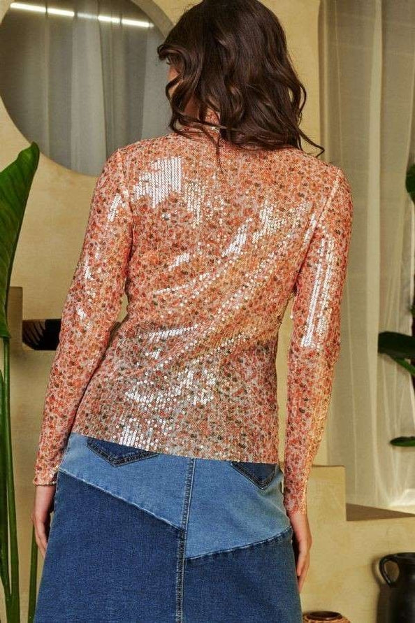 Loose Long Sleeves Sequins Mesh Top