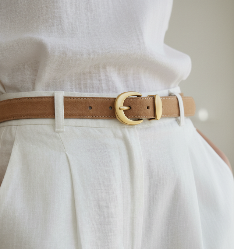 Suede Belt with Curved Gold Buckle Caramel / Small
