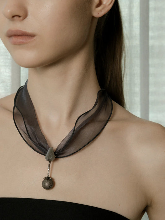 Neck Mesh Ribbon w/ Labradorite Necklace