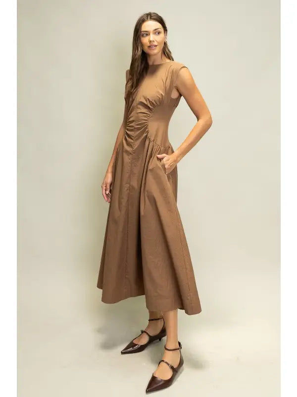 Ruched waist Midi Espresso Dress