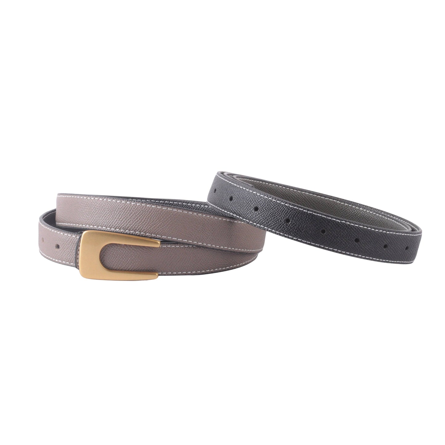 Reversible Belt w/ Angular Asymmetrical Buckle: Taupe
