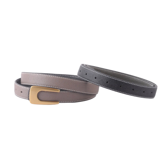 Reversible Belt w/ Angular Asymmetrical Buckle: Taupe