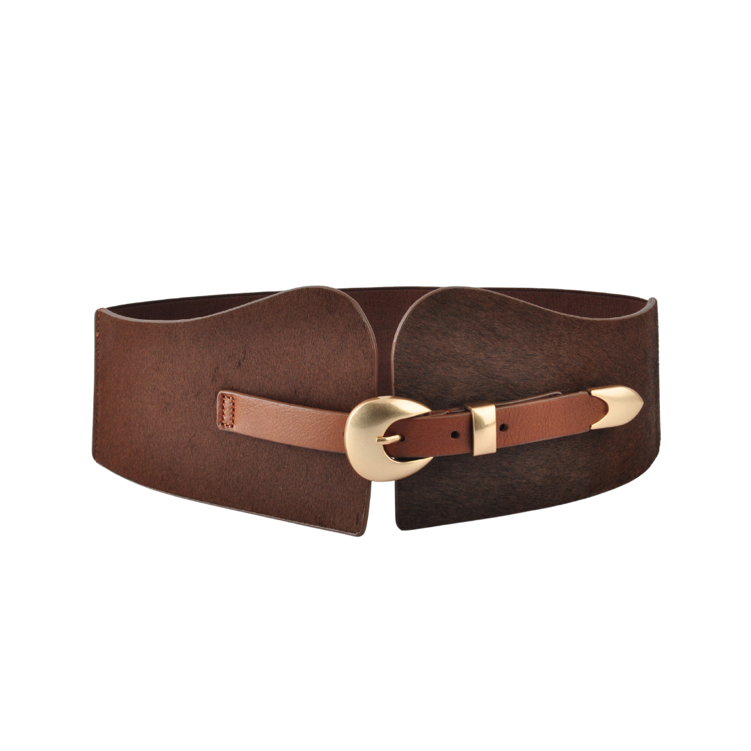 Calf Hair Waist Belt: Caramel