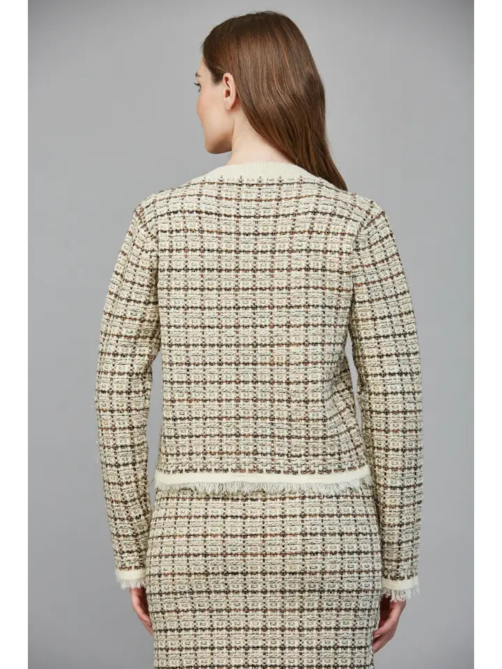 Check Pattern Tweed Cardigan