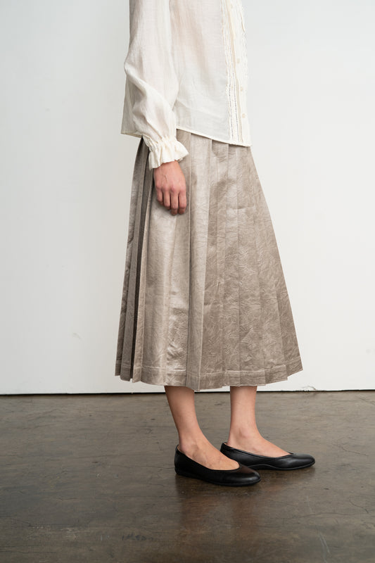 Pleated Faux Leather Midi Skirt