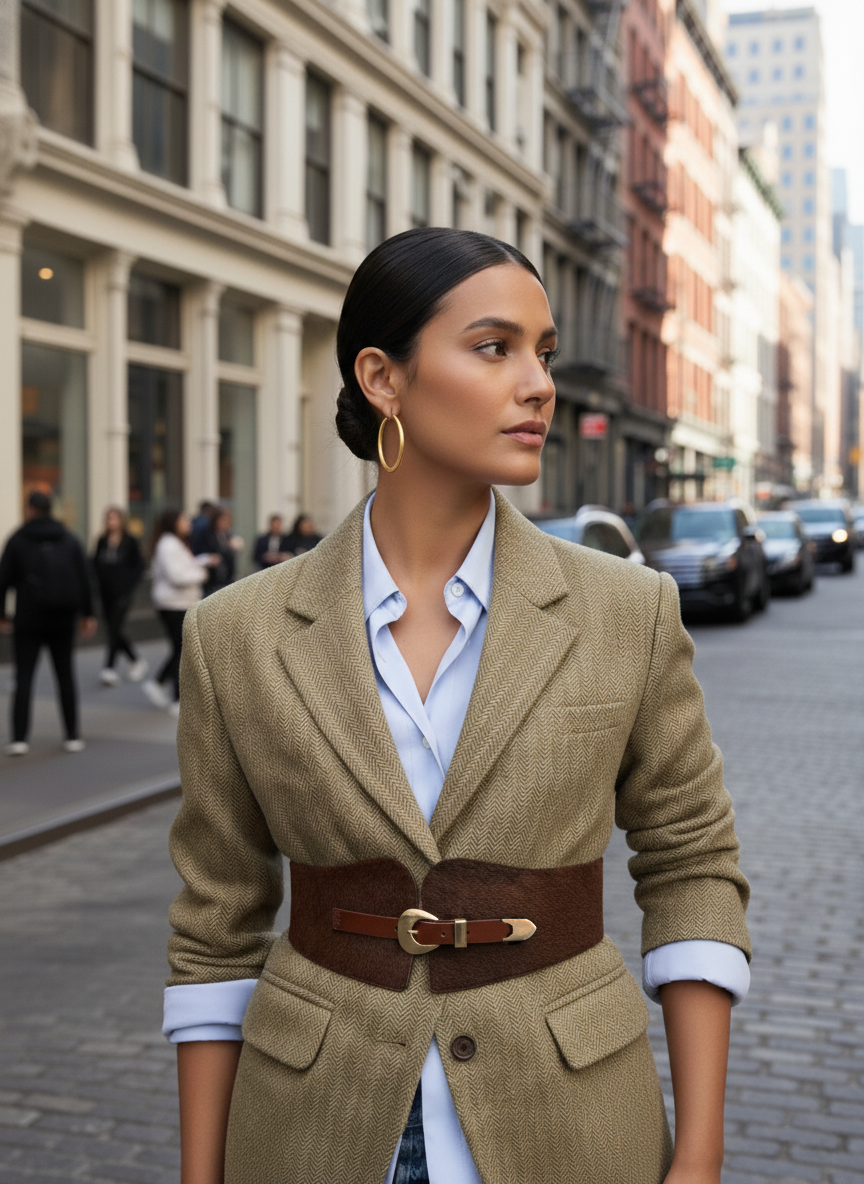 Calf Hair Waist Belt: Caramel