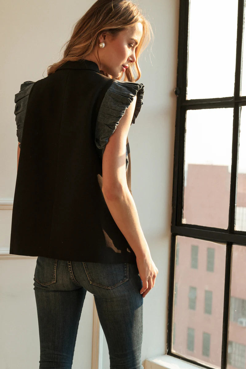 Double Breasted Woven & Denim Vest