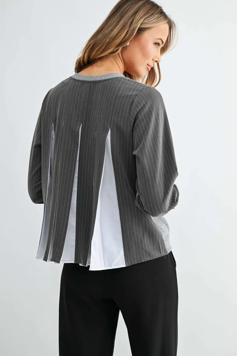 Stripe L/S Top with Pleated Back
