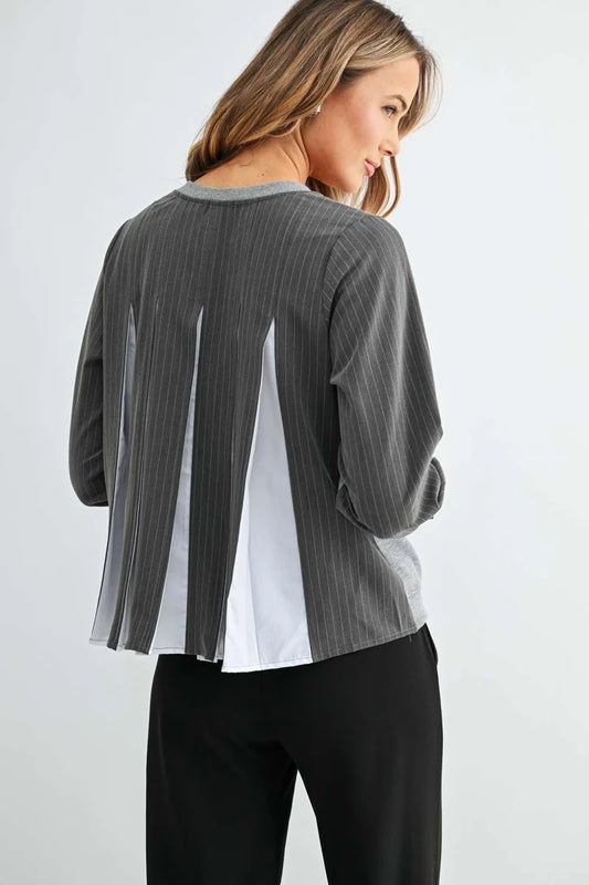 Stripe L/S Top with Pleated Back
