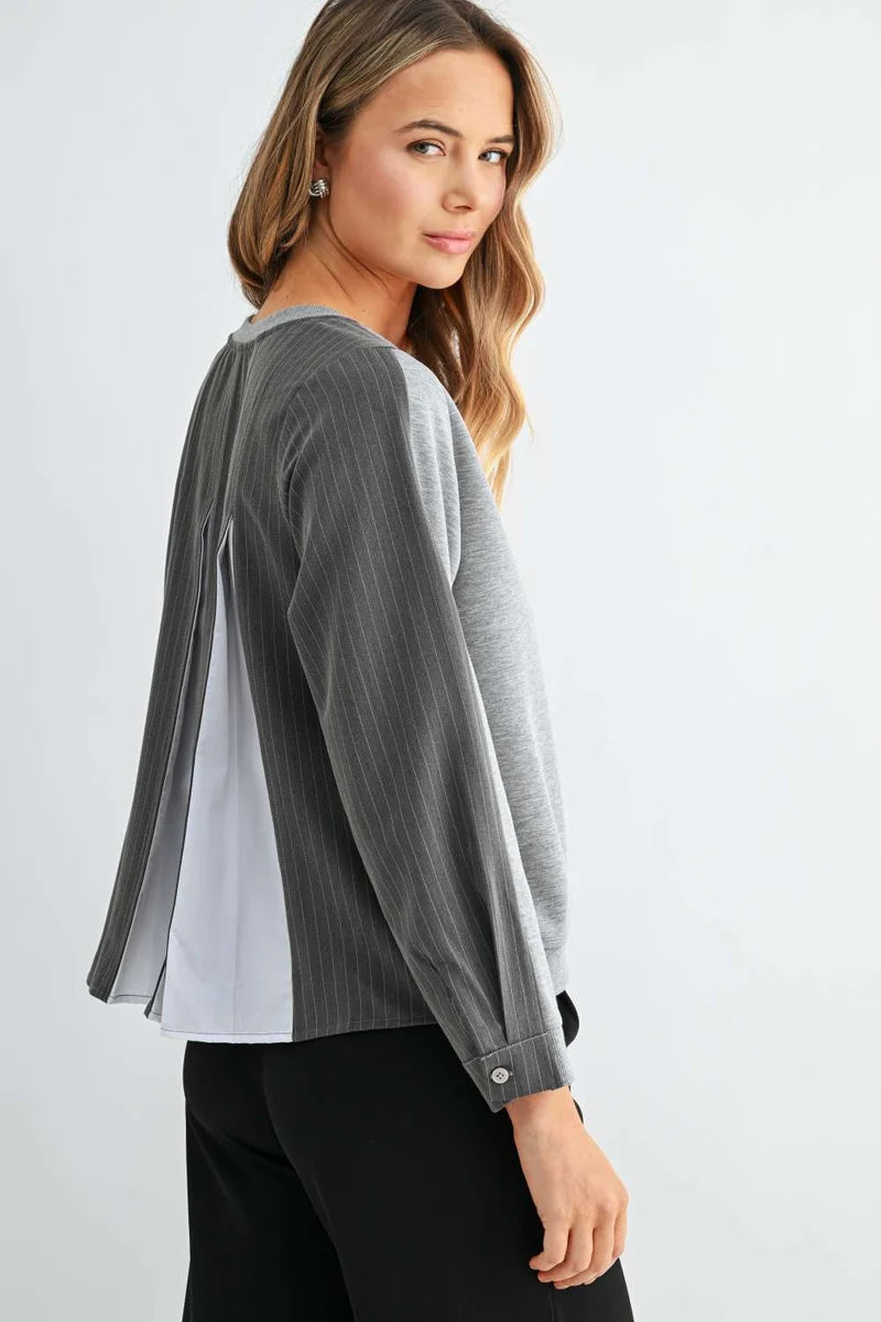 Stripe L/S Top with Pleated Back