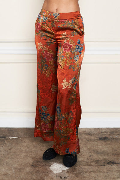 Rust Print Satin Palazzo Pant