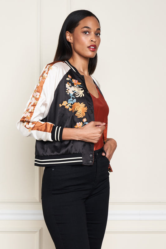 Reversible Satin Embroidery B-Ball Jacket