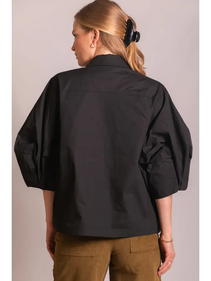 Poplin Bishop Sleeve Button Up Shirt