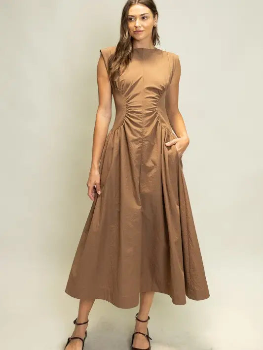 Ruched waist Midi Espresso Dress
