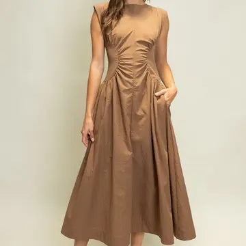 Ruched waist Midi Espresso Dress