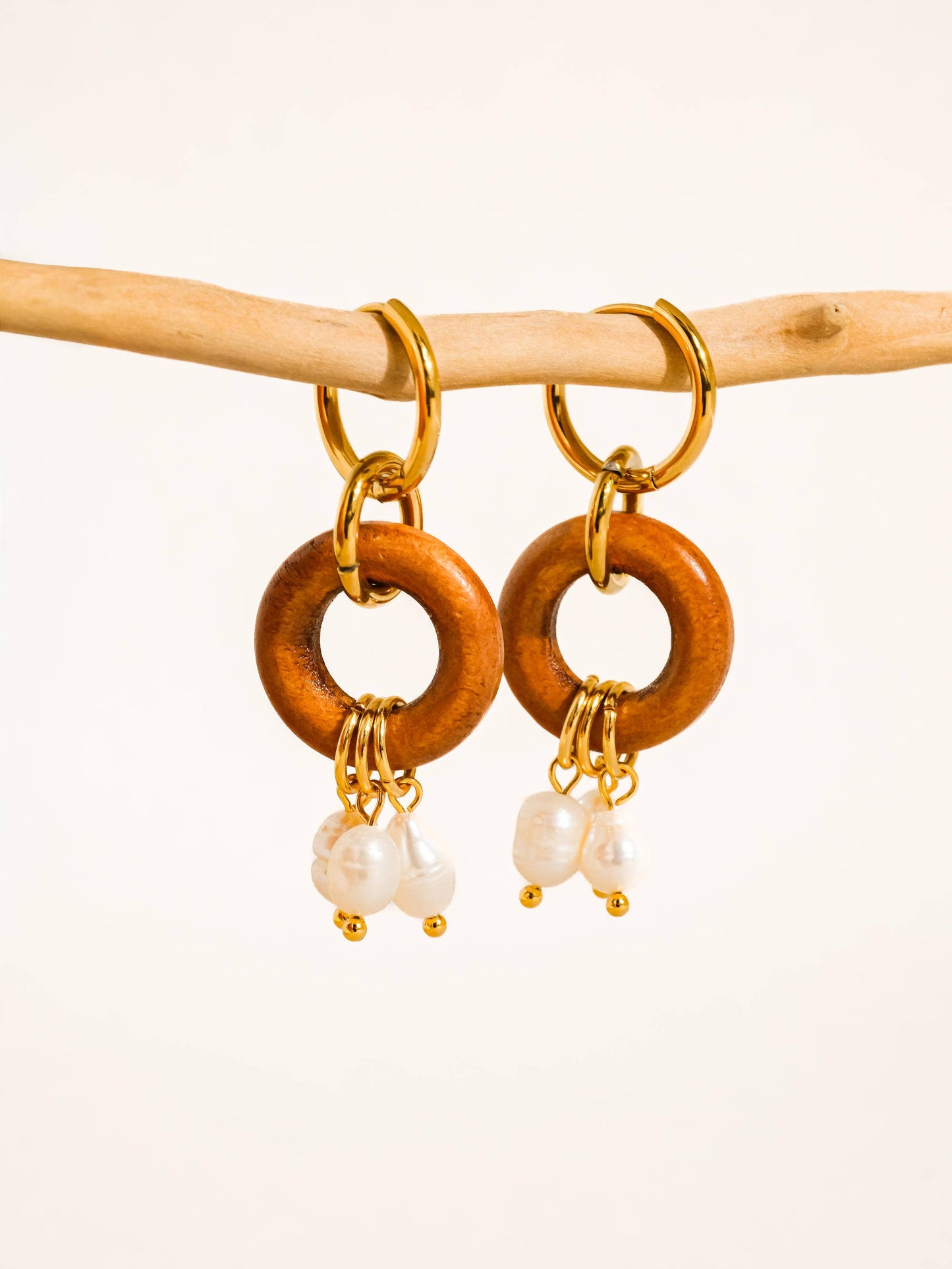 Valesse 18K Gold Non-Tarnish Pearl Drop Earrings: Brown