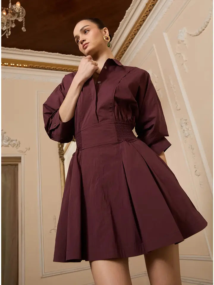 Flared Bordeaux Mini Dress