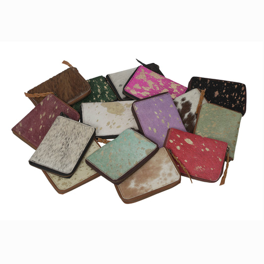 SMALL ACIDWASH COWHIDE PANELS CLUTCH