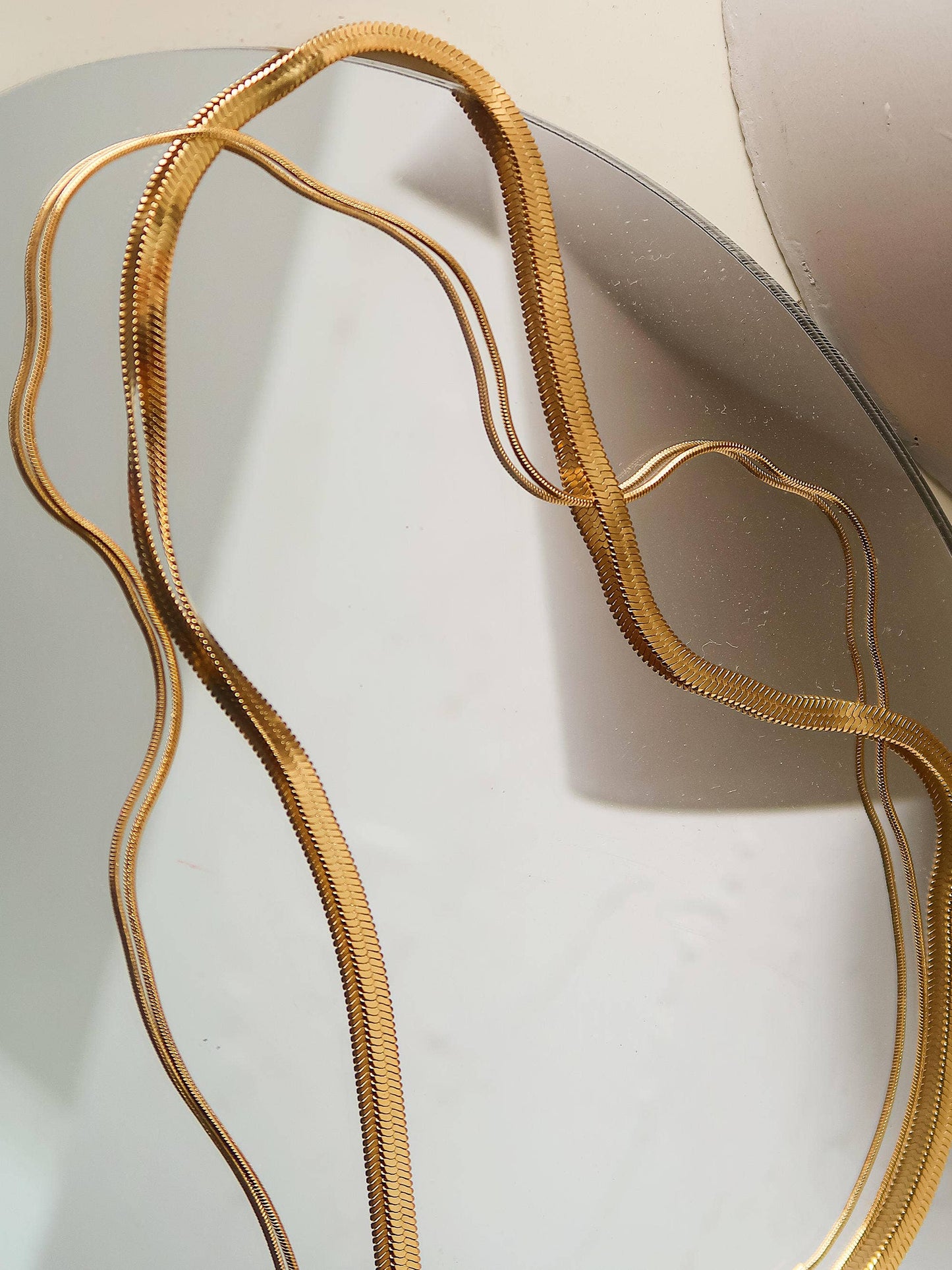 18K Gold Non-Tarnish Layered Snake Chain Necklace: Yellow Gold