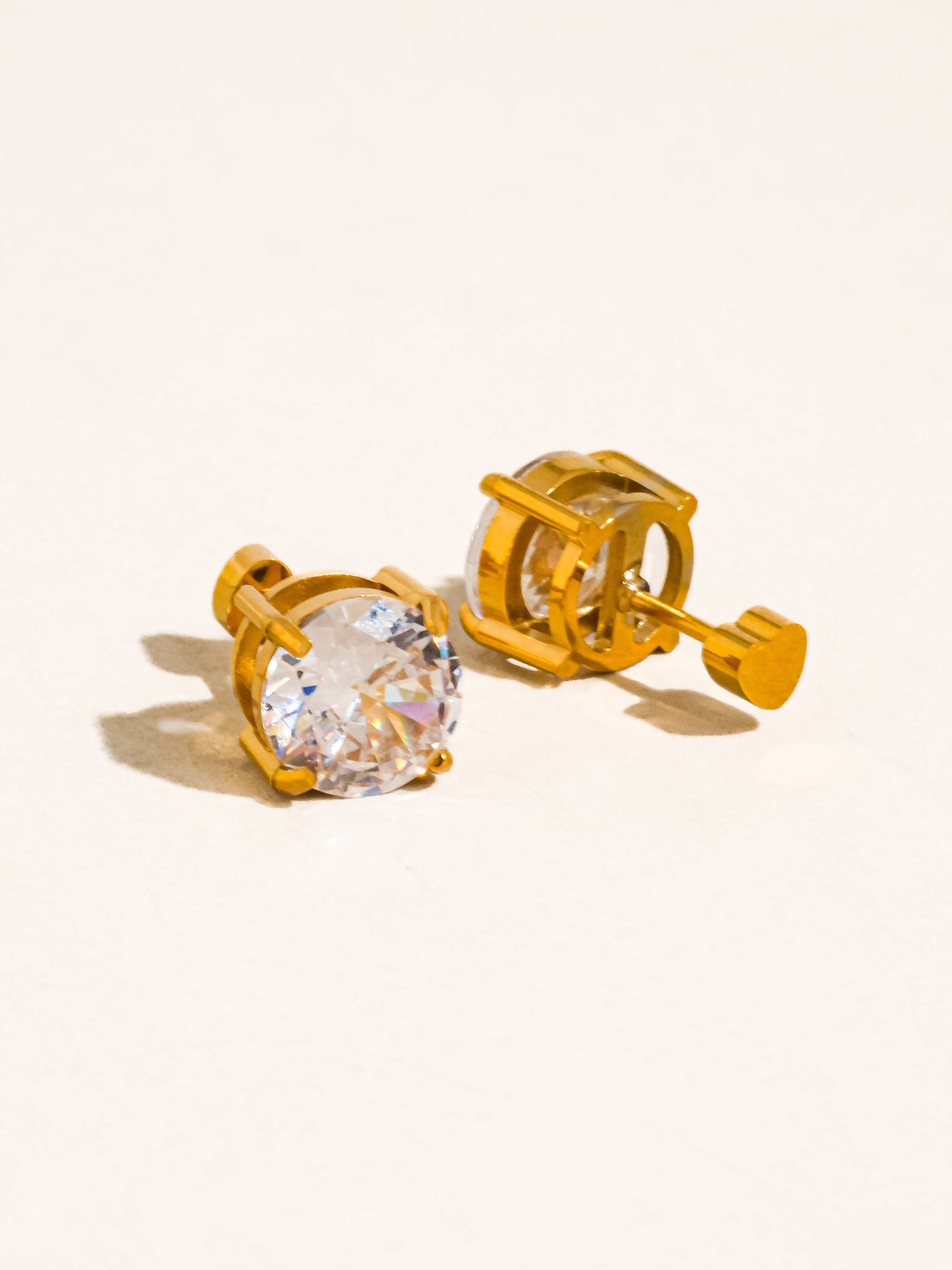 Avenn 18K Gold Non-Tarnish Round CZ  Earrings: Yellow Gold / R-Emerald