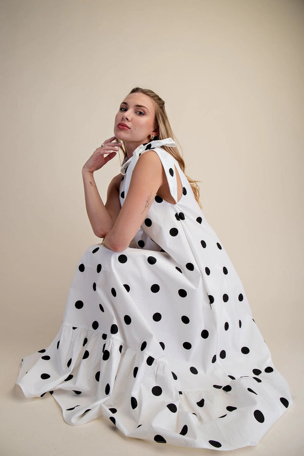 Ruffle Neck Sleeveless Midi Dress