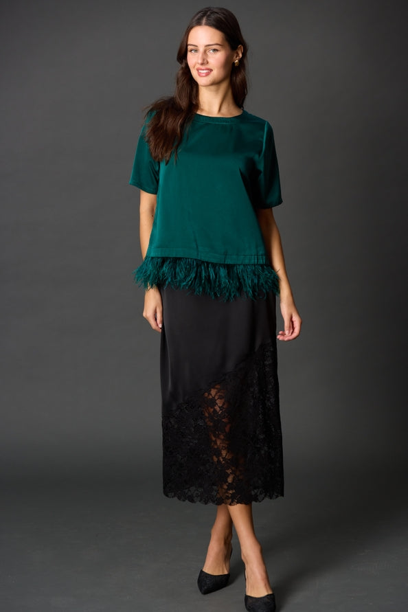 Satin Skirt W/ Asymmetrical Lace