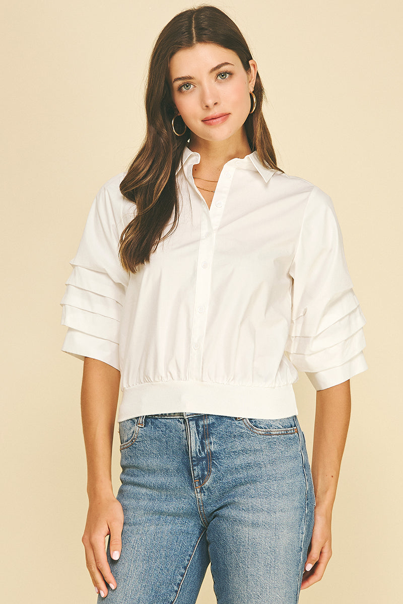 Cropped Shirt w Banded Hem