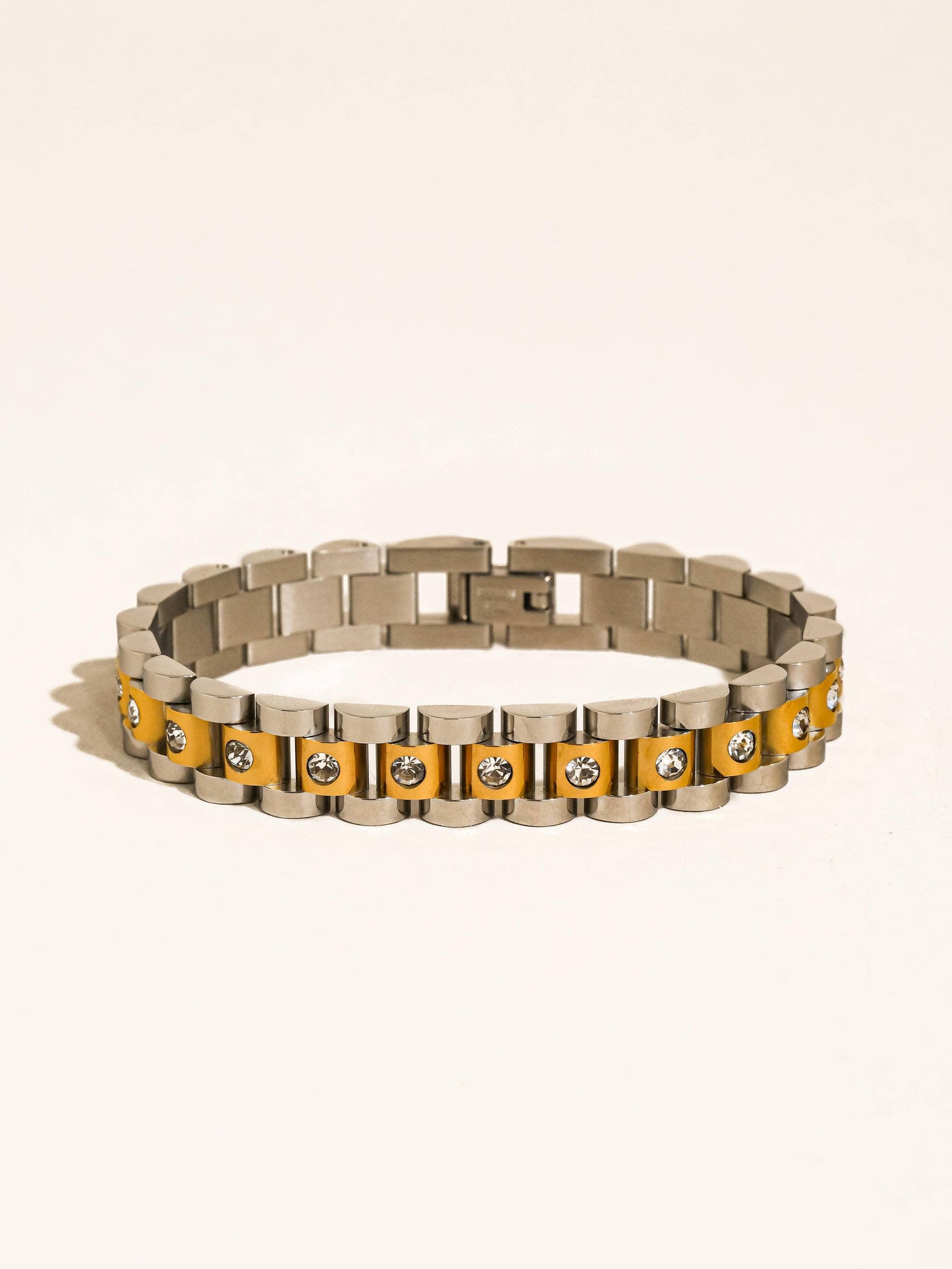 Faelys 18K Gold Non-Tarnish Two-Tone Watchband Bracelet: Multi-Colored