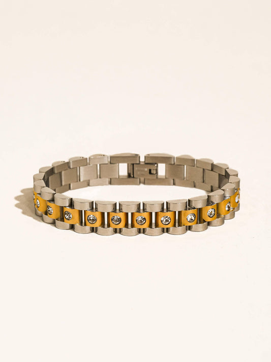 Faelys 18K Gold Non-Tarnish Two-Tone Watchband Bracelet: Multi-Colored