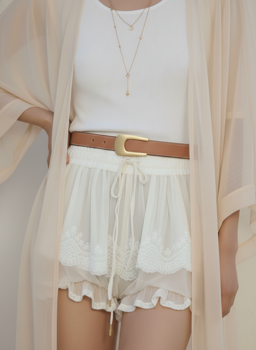 Reversible Belt w/ Angular Asymmetrical Buckle: Taupe