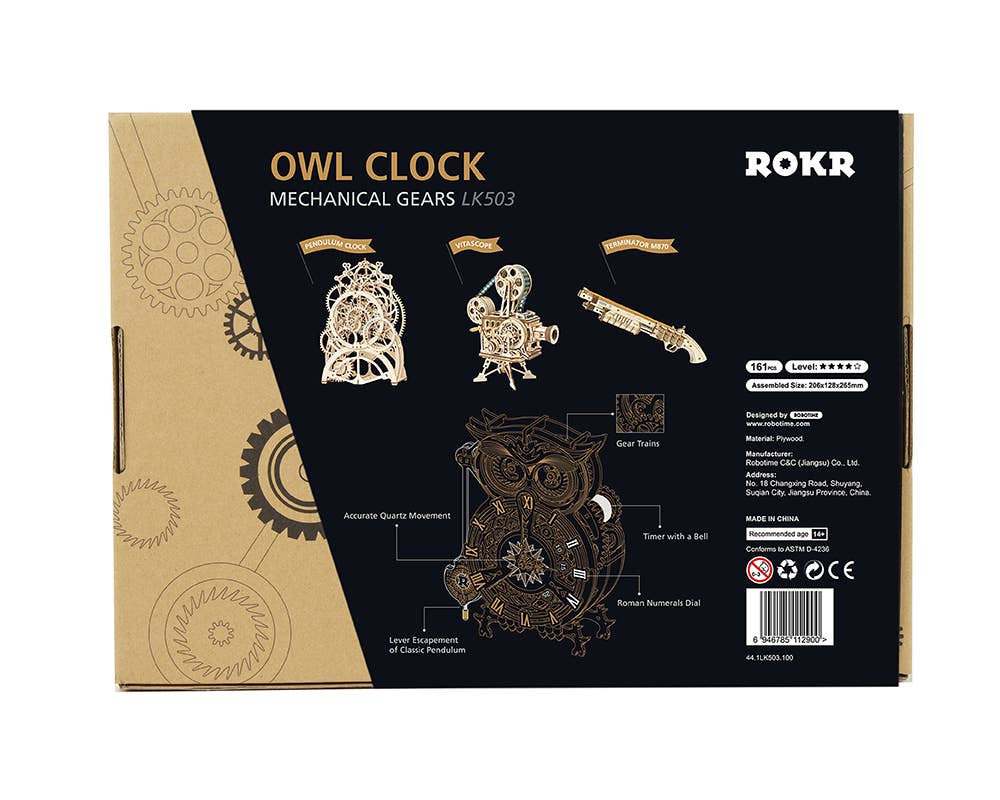 LK503 Owl Clock Mechanical Gears Puzzle