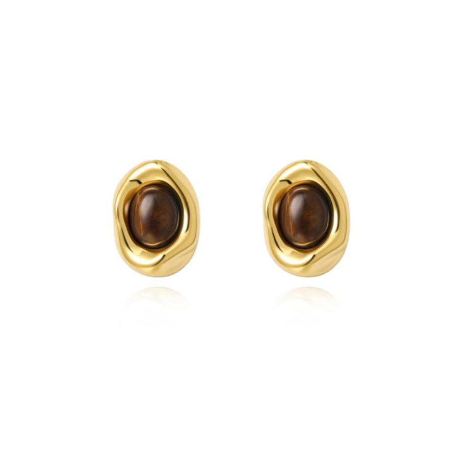 Saylor Tiger Eye Studs: 0.6"