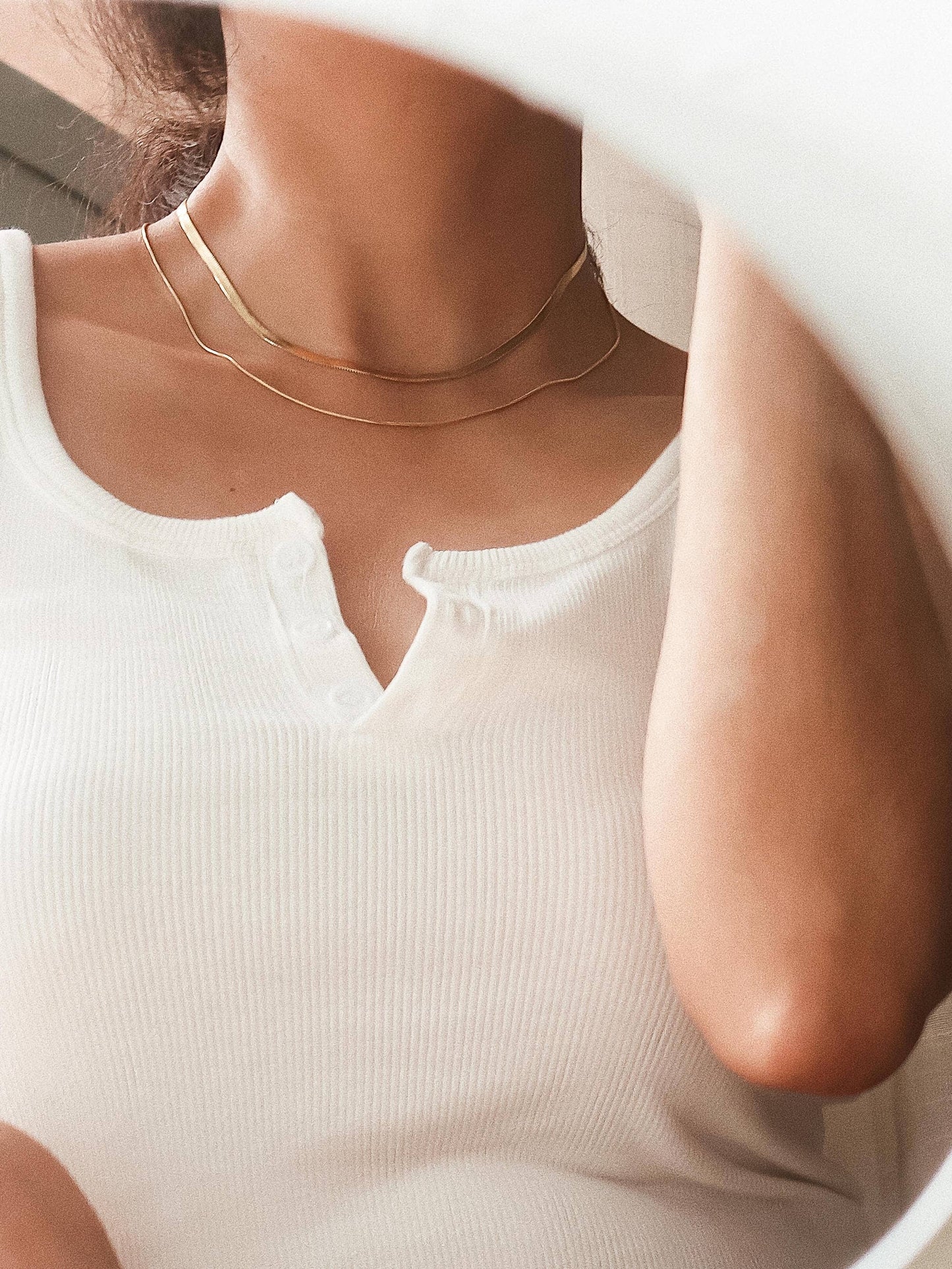 18K Gold Non-Tarnish Layered Snake Chain Necklace: Yellow Gold