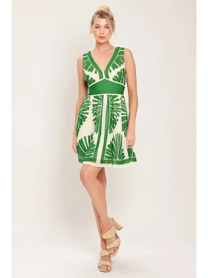 Printed Woven Ivory/ Green Mini