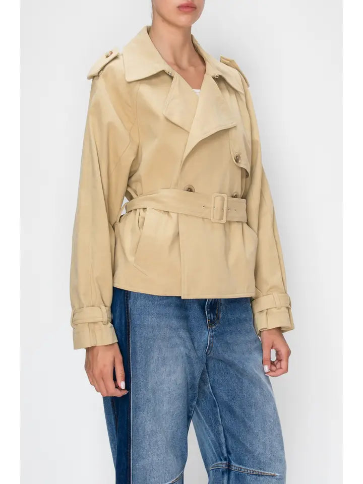 Double Breasted Belted Trench Jacket