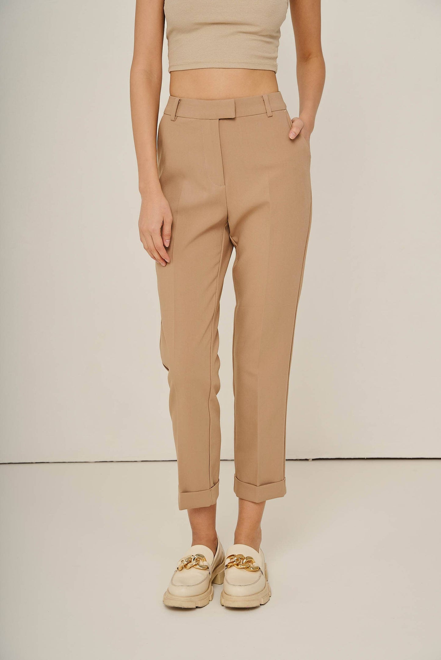 Garance straight tailored pants: Camel / 36/4