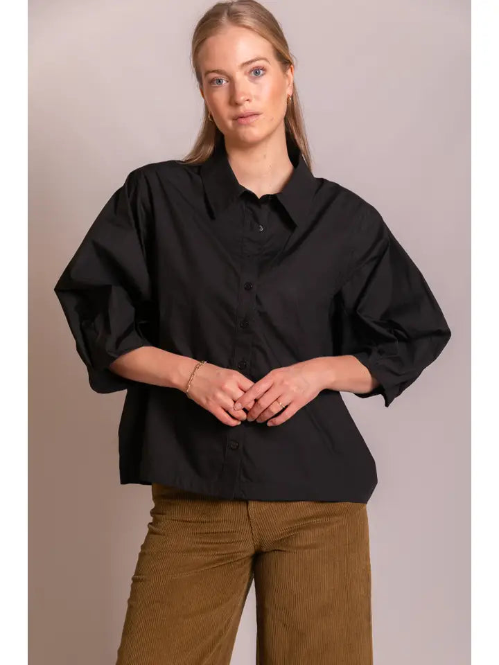 Poplin Bishop Sleeve Button Up Shirt
