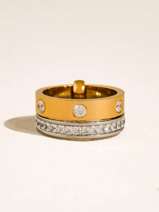 Greyson 18K Gold Non-Tarnish Two-Tone Crystal Band Ring: Multi-Colored