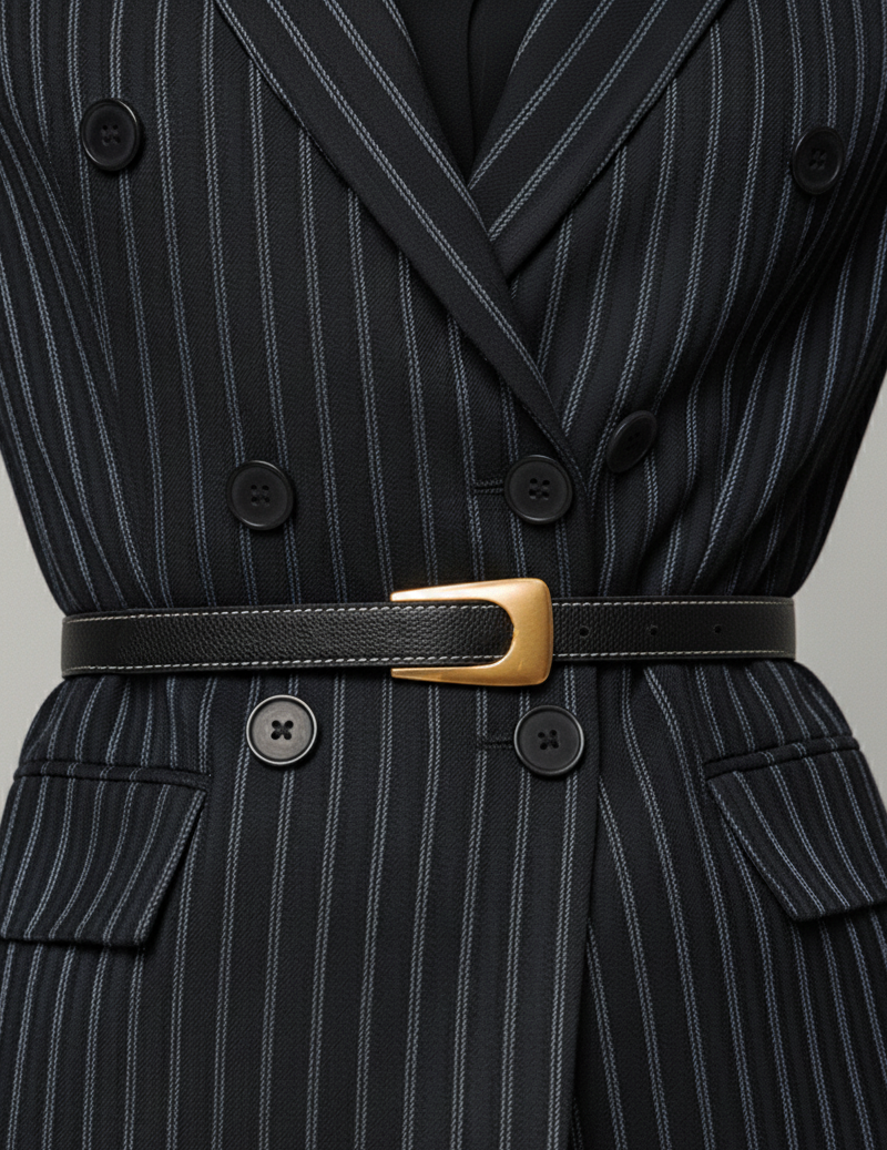Reversible Belt w/ Angular Asymmetrical Buckle: Taupe