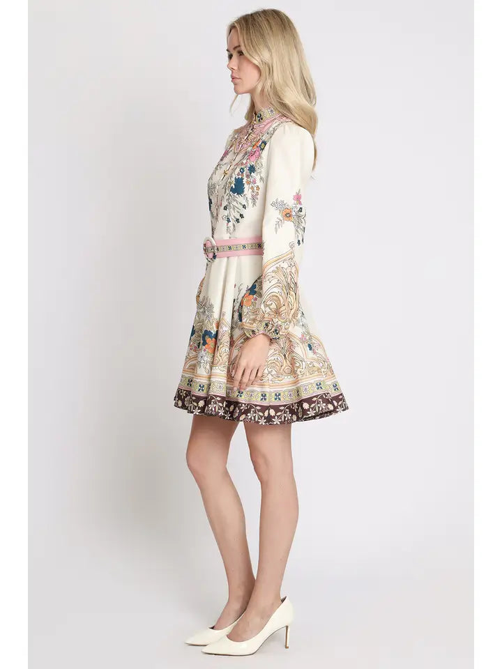 L/S Floral Multi Button Detail Dress