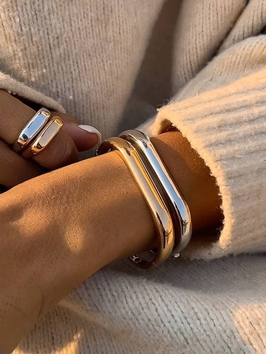 Renzi 18K Gold Non-Tarnish Classic Bangle: Silver